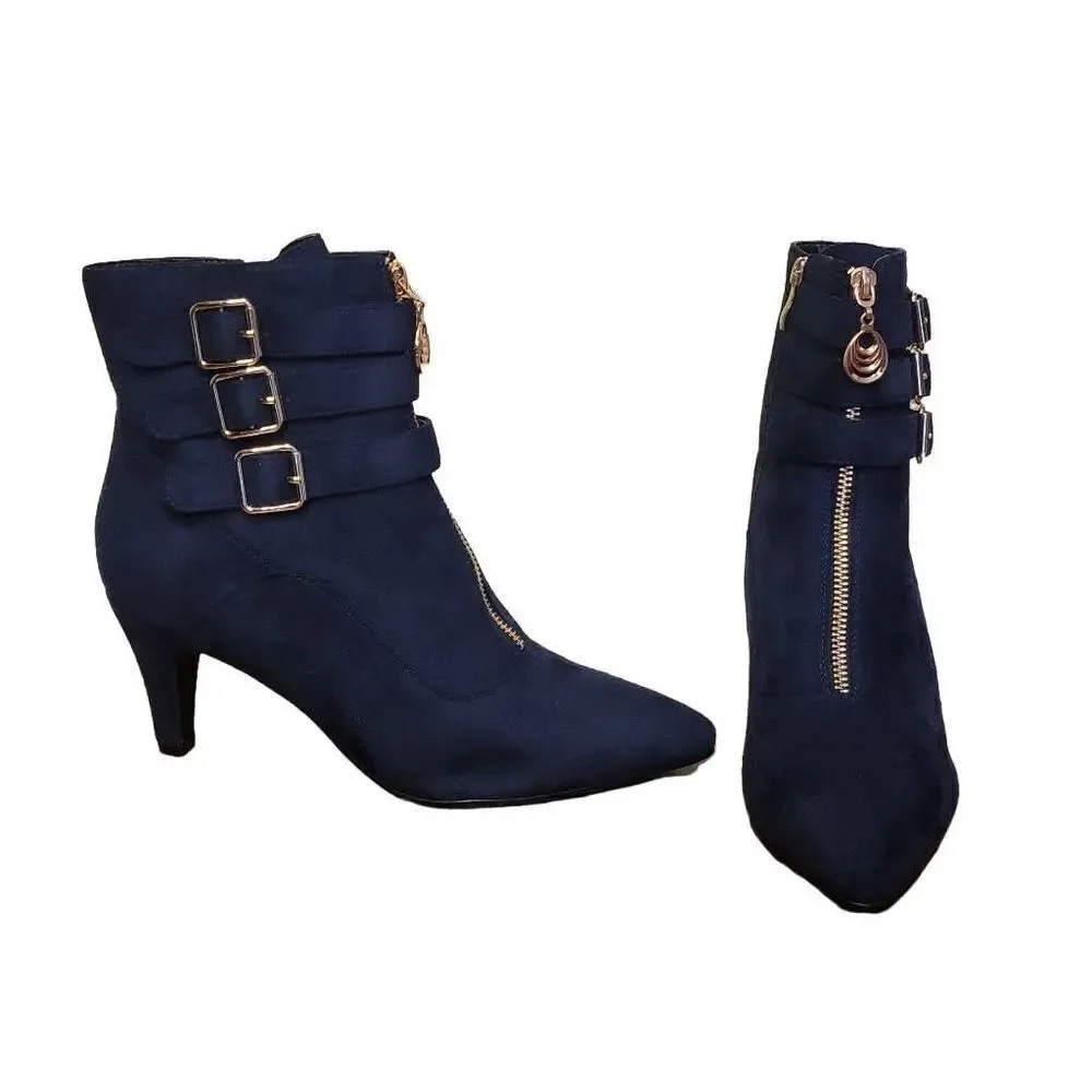IDIFU Suede Pointed Toe Heeled Booties - Picture 6 of 13